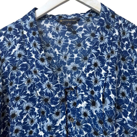 Brooks Brothers Bow Blouse Size 4 Blue Floral Long Sleeve Womens Button up Top - Picture 6 of 10